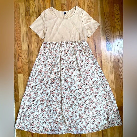 Shein Curve Tan Cottage Festival Hippie Prairie Peasant Dress 4XL Plus Size - Picture 1 of 6